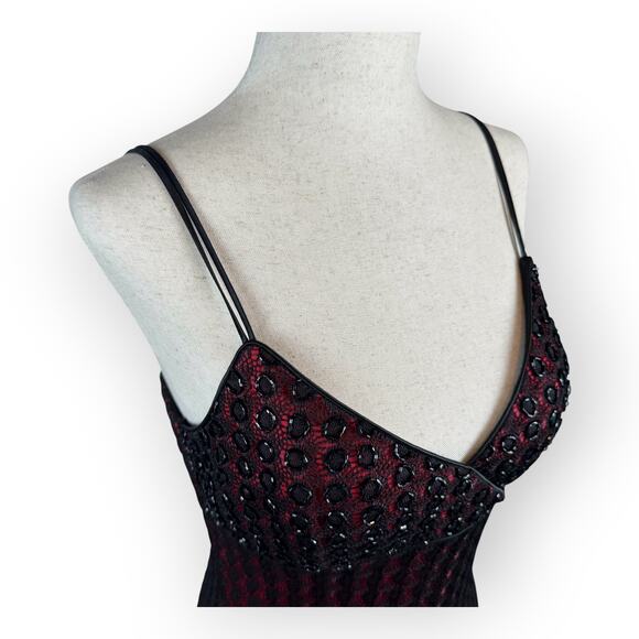 Vintage 1990's Women's Whimsigoth Red and Black Gown Evening Dress Size 8 Petite - Picture 4 of 7